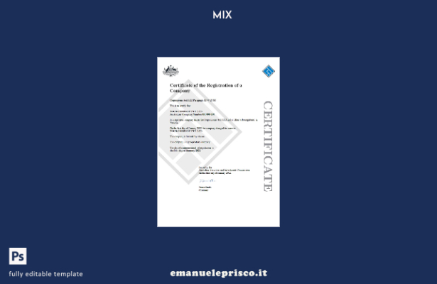 modello di certificato di registrazione della società stile verificato Aust (ASI